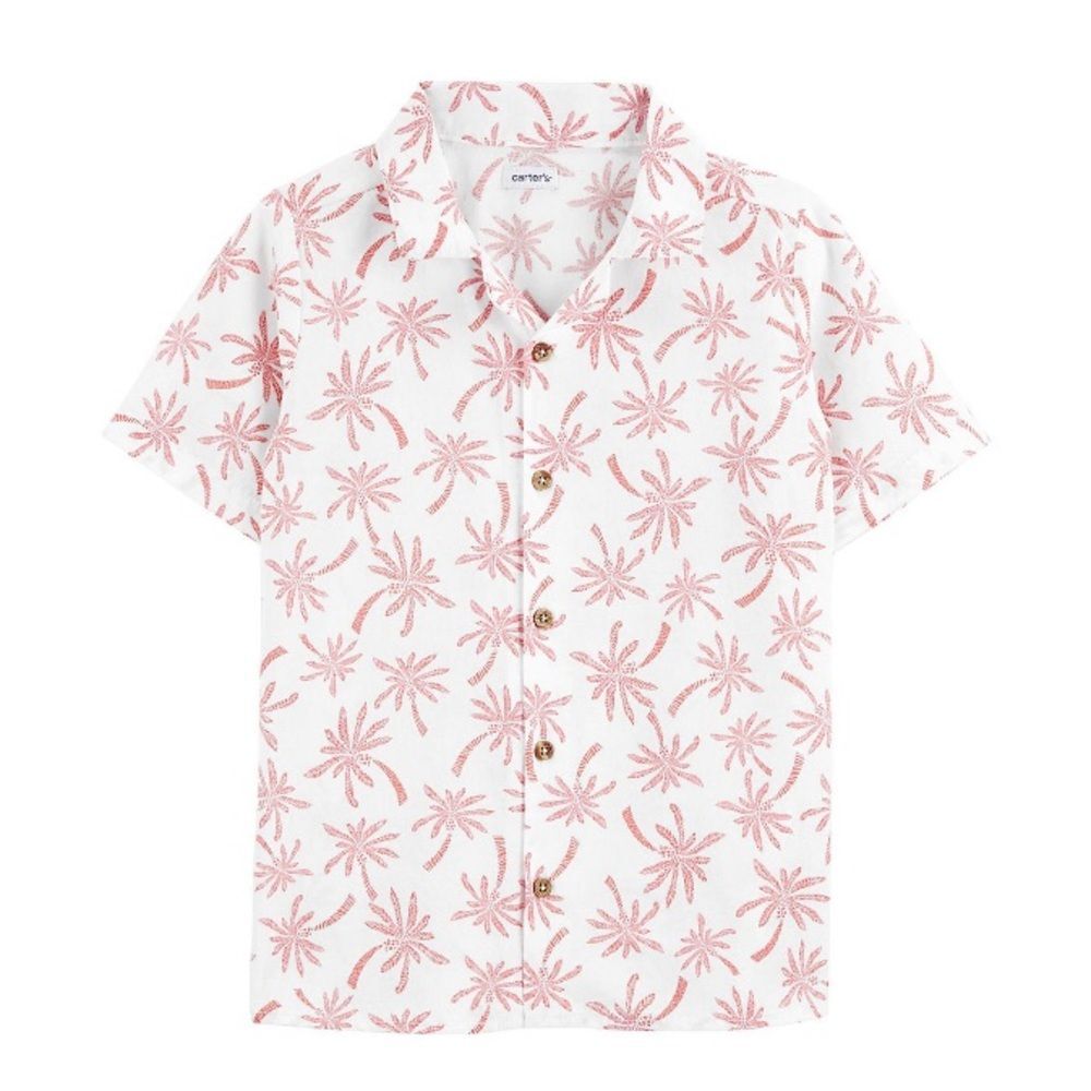 Carter’s NWT Boy Button Front Short Sleeve Shirt Palm tree Print 6 100% Cotton